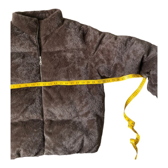 STINE GOYA Aria Fleece Puffer Jacket Dark Brown Faux Fur Coat Size Large - Picture 14 of 16